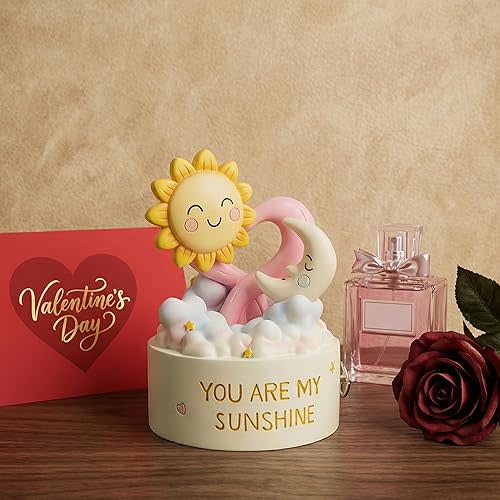 You are My Sunshine Musical Figurine, Wind-Up Music Box, Romantic Love Gift with Smiling Sun & Moon, Hand-Painted Pastel Keepsake for Valentine’s Day, Home Decor for Girlfriend, Wife, Anniversary