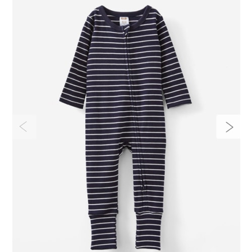 The Billie Long Sleeve Rib Romper Blue Stripe