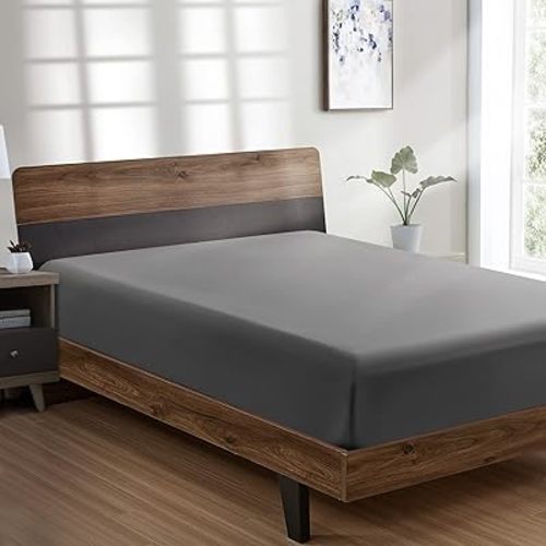 FreshCulture California King Fitted Sheet Only - Hotel Quality Fitted Sheet - Ultra Soft & Breathable - Brushed Microfiber - Deep Pocket - Cooling Fitted Sheets for Cal King Size Bed (Dark Grey)