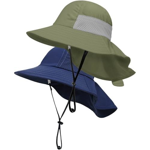 Toddler Baby Sun Hat Kids Summer Beach Essentials Adjustable Beach Hats with Bucket Wide Brim for Boys Girls Age 0-14 Years