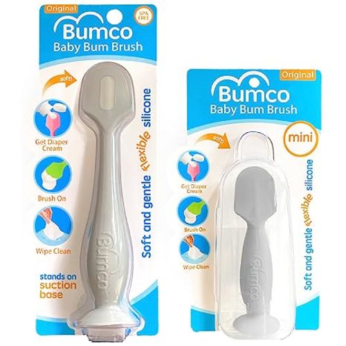 Bumco Baby Bum Brush + Mini Baby Diaper Cream Spatula with Case - BPA-Free Silicone Diaper Spatula, Mom-Invented Butt Paste Applicator (Gray & Gray)