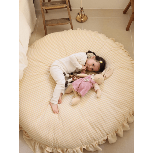 [BELLELIFE]Frilled Round Cushion Baby Mat [Cream Yellow]