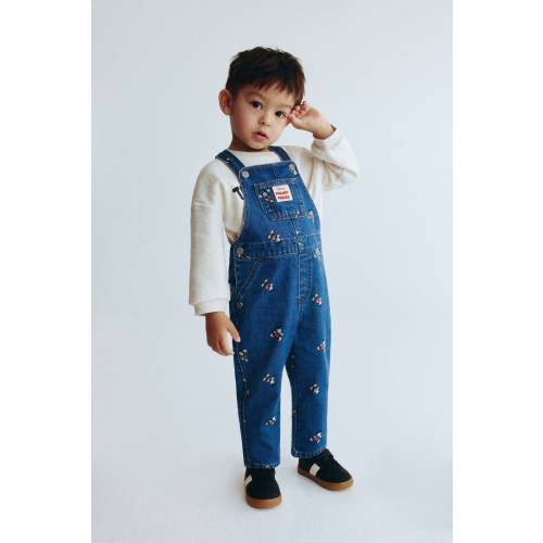 PRINTED DENIM OVERALLS