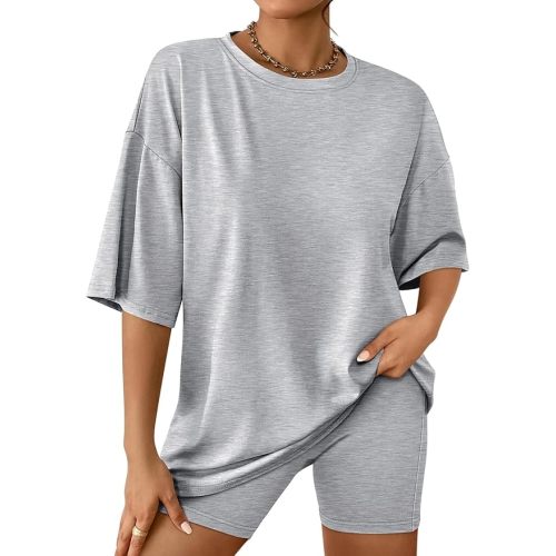 AUTOMET Womens 2 Piece Sets Summer Outfits 2026 Two Piece Lounge Set Matching Clothing Oversized Tshirts Biker Short Fashion