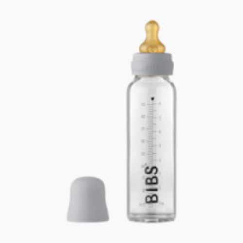 BIBS Baby Glass Bottle. Anti-Colic. Round Natural Rubber Latex Nipple. Supports Natural Breastfeeding, Complete Set - 225 ml, Cloud