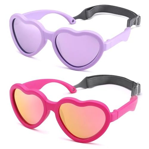 Flexible Heart Shaped Baby Polarized Sunglasses with Strap Adjustable Toddler & Infant Age 0-24 Months