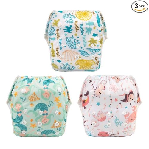Babygoal Baby & Toddler Girl and Boy Swim Diapers, Reusable Adjustable Washable One Size Fits 6M-3T Gifts and Swimming Lessons 3 Pack 3ZSD12