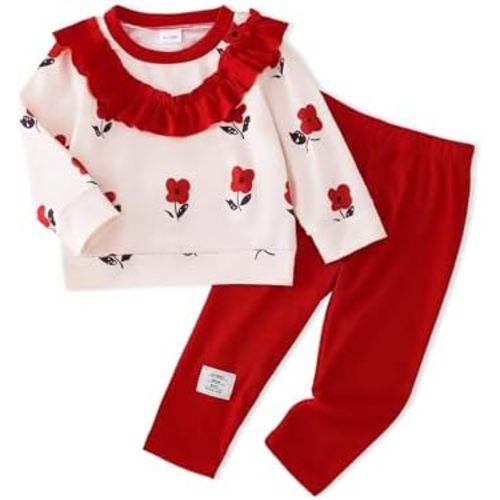 Baby Girl Clothes Toddler Fall Winter Outfit Infant Ruffle Long Sleeve Sweatshirt Floral Legging 2PCS Pants Set