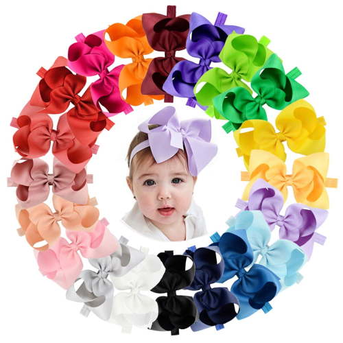jollybows 20pcs Baby Girls Grosgrain Ribbon Hair Bows Headbands 6" Elastic Hair Band Hair Accessories for Infants Newborn (Multicoloured 6“ Bows Elastic Headband)