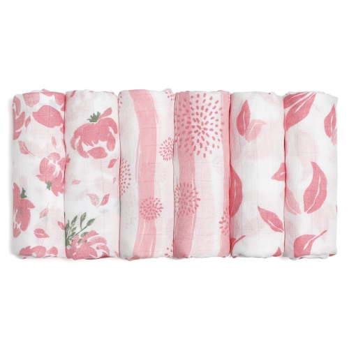 Walmart Black Friday Deals 2025 - GLLQUEN BABY Baby Muslin Swaddle 6-Pack Breathable Cotton Blankets for Newborn Girls 27x27 Inches Pink Floral