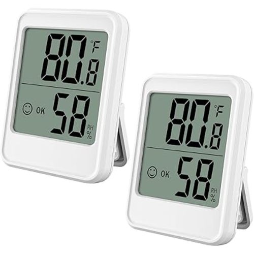2Pack Digital Hygrometer Thermometer Room Thermometer Indoor Thermometer for Home with Temperature and Humidity Monitor, Wall Mount, Mini Size, Big Numbers, White