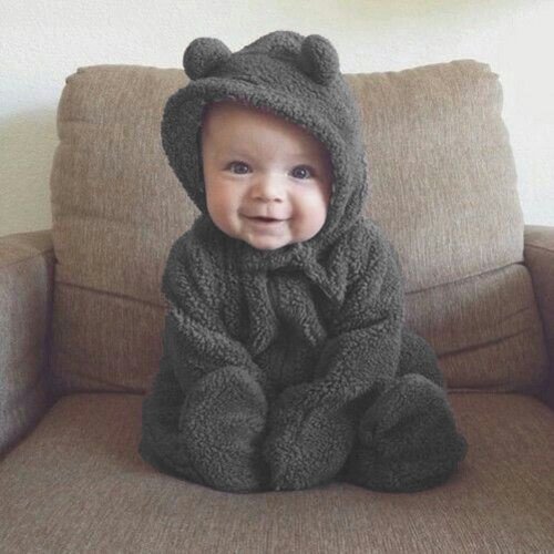 Newborn Unisex Baby Hoodie Rompers Autumn Winter Long Sleeve Jumpsuit with Ears