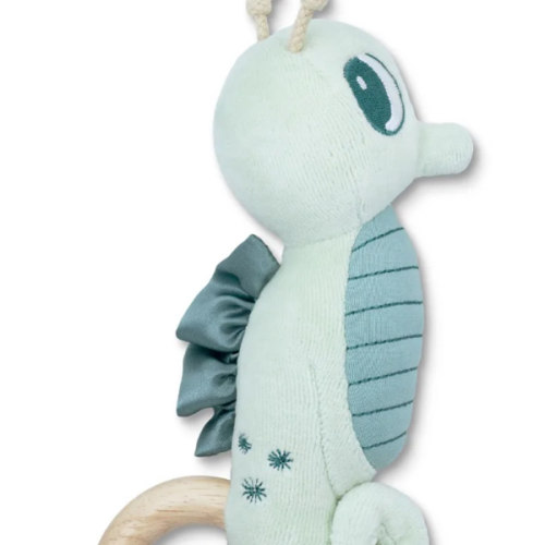 Teal Seahorse Teething Rattle