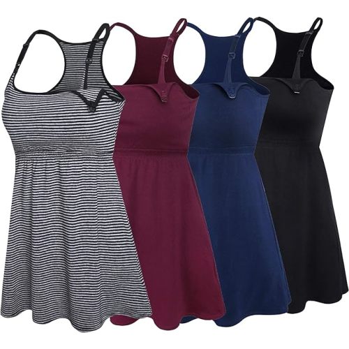MEDIUM SUIEK Cotton Maternity Nursing Tank Tops with Bralette Breastfeeding Shirts Pregnancy Clothes