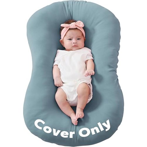 FUNUPUP Baby Lounger Cover Only Rayon Derived from Bamboo Compatible with Snuggle Me Lounger, Infant Lounger Pillow Cover for Newborn, Removable Elastic Newborn Lounger Cover,Cover Only,Sea Blue