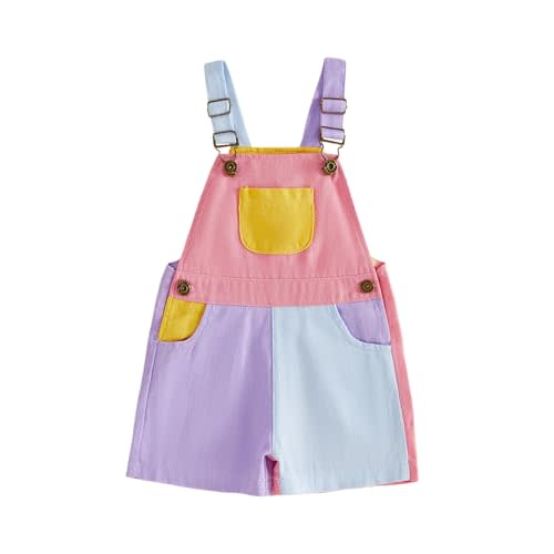 Toddler Baby Boy Girl Contrast Color Overalls Shorts Suspender Summer Romper 90s Clothes Kids Adjustble Strap Playsuit