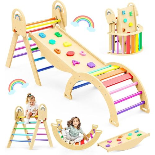 Pikler Triangle Set, 9-in-1 Montessori Climbing Toy for Toddlers, Foldable Wooden Indoor Jungle Gym & Playground Climber for Learning and Motor Skills (18 Months–7 Years)