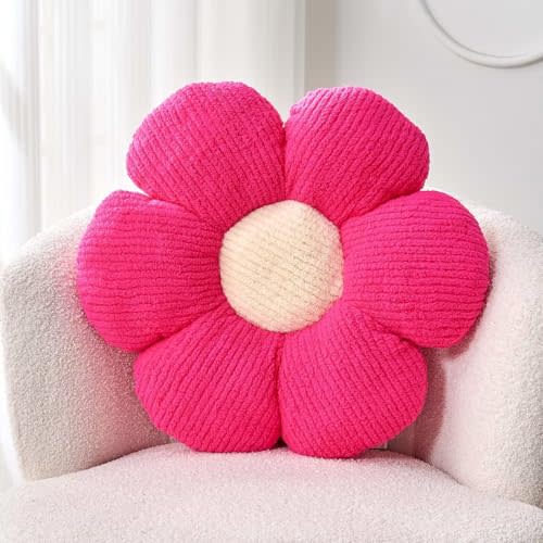 Kcvvcr Flower Throw Pillow, Soft Hot Pink 17.7" Shaped Floor Pillow for Home Decor, Cute Aesthetic Plush Decorative Pillows for Bed, Sofa, Couch