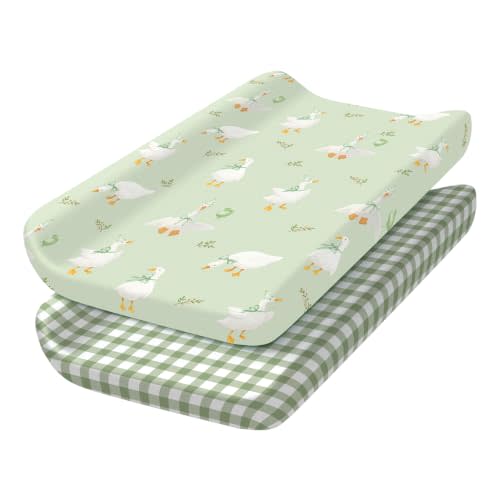 2 Pack Silly Goose Baby Changing Pad Covers for Girl, Boy | 32'' x 16'' Safe Snug Fitted Diaper Table Sheet Fits Standard Changing Tables and Dressers