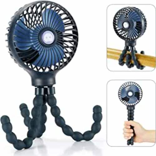 snawowo Mini Handheld Personal Portable Fan, Baby Stroller Fan, Car Seat Fan, USB or Battery Powered, with Flexible Tripod Clip on Student Bed Desk Bike Crib Treadmill Camping Traveling(Dark Blue)