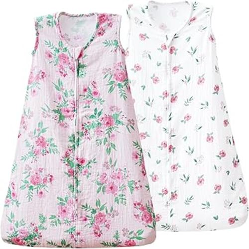 david's kids Muslin Cotton Baby Sleep Sack 12-18 Months, 2 Pack 100% Cotton Sleeping Bag for Summer, TOG 0.5 Baby Wearable Blankets with 2-Way Zipper, Soft Sleep Sacks for Newborn Infant, Floral
