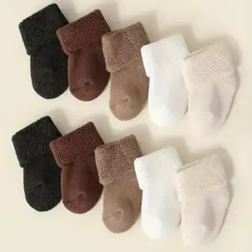 5 Pairs of Cozy Warm Baby Socks for Boys & Girls - Candy Colors, Soft Polyester, Hand Wash or Dry Clean, Perfect for Winter & Fall, Infant Socks | Playful Sock Patterns | Knit Texture, Baby Socks