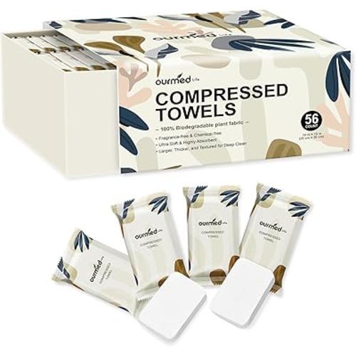 Ourmed Life Compressed Towel, Disposable Washcloths, 12 x 10 Inch, 56 Count