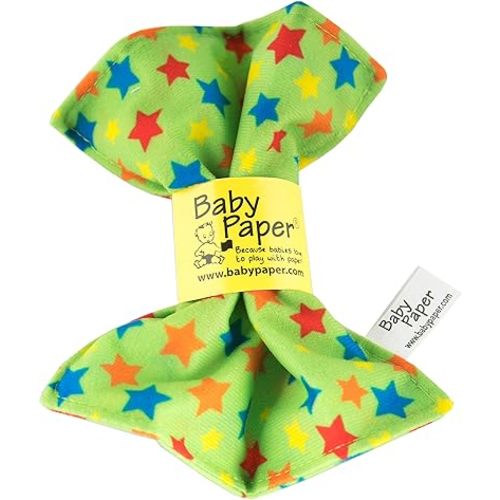 Original Baby Paper - Crinkle Teether and Sensory Toy for Babies and Infants | Green with Stars | Non-Toxic, Washable | Great for Baby Showers