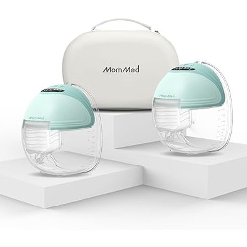 MomMed Wearable Breast Pump (Model S21) – Double Electric Hands-Free Breast Pump, Leak-Proof Design, 3 Modes (Stimulation, Expression, Auto) & 12 Vacuum Levels, Portable and Quiet, Green, 2Pack
