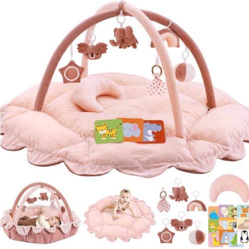 5-in-1 Plush Baby Play Gym, Baby Play Mats, Convertible Baby Gym, Activity Center Light Pink
