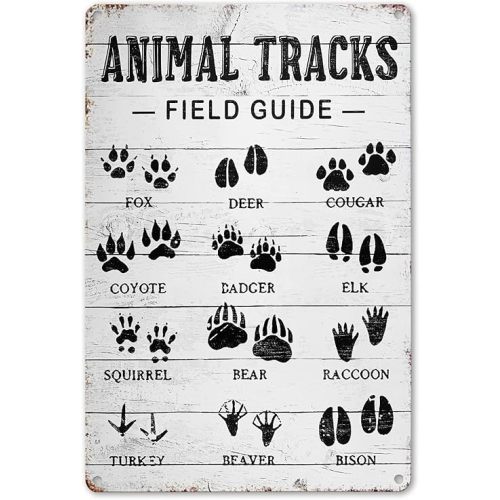 Animal Tracks Field Guide Sign Log Cabin Wall Decor, Forest Hunting Decor, Boy Nursery Decor 8 x 12 Inch (211)