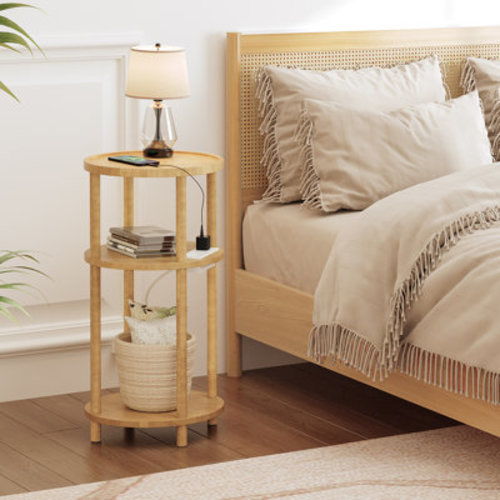 HOOBRO Small Round End Table with Charging Station & Reviews | Wayfair