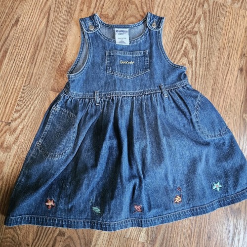 Osh Kosh Vintage 90’s Y2K Denim Dress Size 3 Embroidered Leaf Girly Pockets 3T