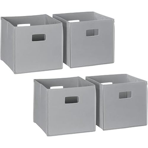 RiverRidge Folding Storage Bins with Handles Gray Cube Storage Organizer for Closet, Bedroom & Playroom - Closet Organizers and Storage Set of 4