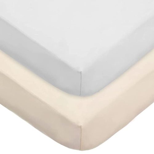 American Baby Company 2 Pack 100% Cotton Jersey Knit Fitted Crib Sheet for Standard Crib and Toddler Mattresses, Ecru and White, for Boys and Girls