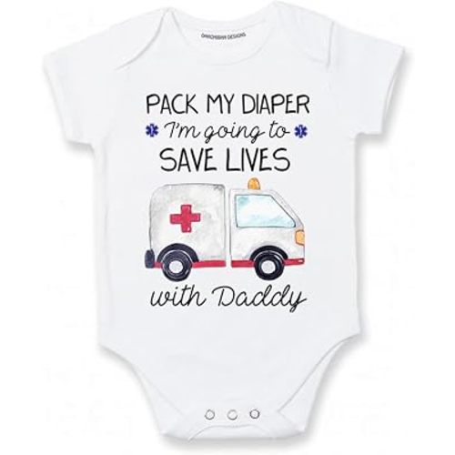 EMT Baby Bodysuit – “Pack My Diapers I’m Going to Save Lives with Daddy” –Paramedic baby gift