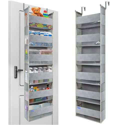 Extra Large Over The Door Organizer Storage 6-Shelves and 12 Side Pockets, Heavy Duty Hanging Door Organizer for Closet Bathroom Bedroom Nursery Pantry, Grey
