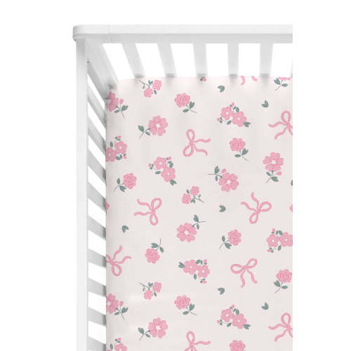 Ribbon & Roses Crib Sheet | Pink