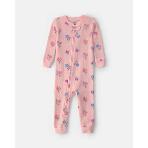Baby Girl 1-Piece Floral Thermal Waffle Knit Pajama - Pink | Carter's