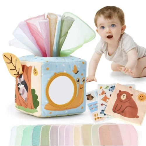 hahaland Baby Tissue Box Toy - Baby Toys 6-12 Months Montessori Toys for 6 Month Old Must Haves - Boy Girl Shower Gifts for Babies 6 9 12 18 Months Old Developmental Sensory Pulling Play Scarf Toy