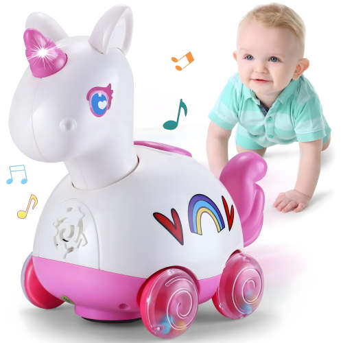 Yerloa Unicorn Baby Girl Toys 6-12 Months, Musical Light Up Crawling Tummy Time Infant Toys 3 4 5 6 7 8 9 10 11 12 18 Months Newborn Easter 1st Birthday Girl Gift Toddler Learning Activity