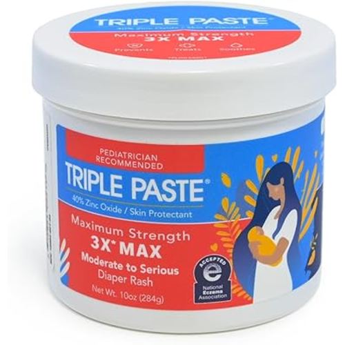 Triple Paste 3X Max Zinc Oxide Diaper Rash Ointment, 10oz Jar – Maximum Strength Diaper Cream for Sensitive Skin