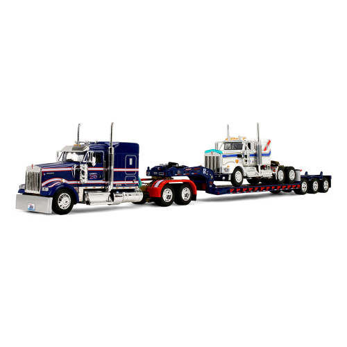 1/64 Kenworth W900L Semi Truck with Fontaine Magnitude Lowboy & Kenworth W900A Load, America250 Limited Edition, DCP by First Gear