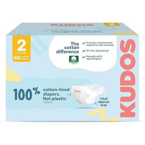 Kudos Chlorine Free Cotton-Lined Disposable Diapers (66, Size 2)