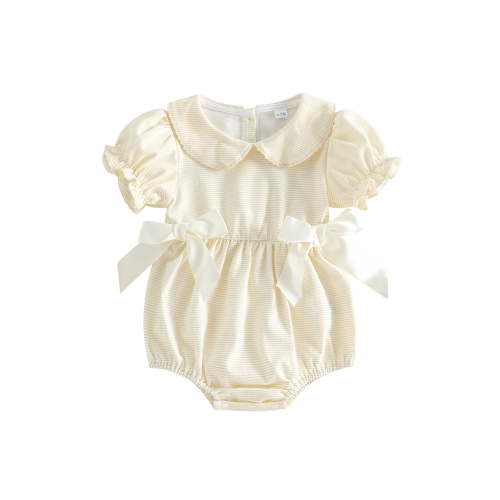 BemeyourBBs Newborn Baby Girl Summer Clothes Cute Infant Baby Girls Striped Bubble Romper with Bows Puff Short Sleeve Doll Collar Ruffled Bodysuit Jumpsuit Playsuit