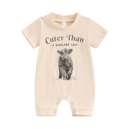 Gelikeya Bodysuit for Baby Boy Clothes Fashion Graphic Letter Print Short Sleeved Jumpersuit Casual Summer Toddler Rompers (#02 Beige, 3-6 Months)