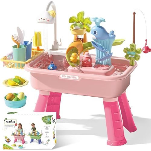 Water Table for Toddlers 1-3 Fishing & Sink Pink | Kids Sand Water, 43 Accessories 4L Basin, Fishing & Kitchen Sink Play. Perfect Summer Gift for Kids Ages 3-8