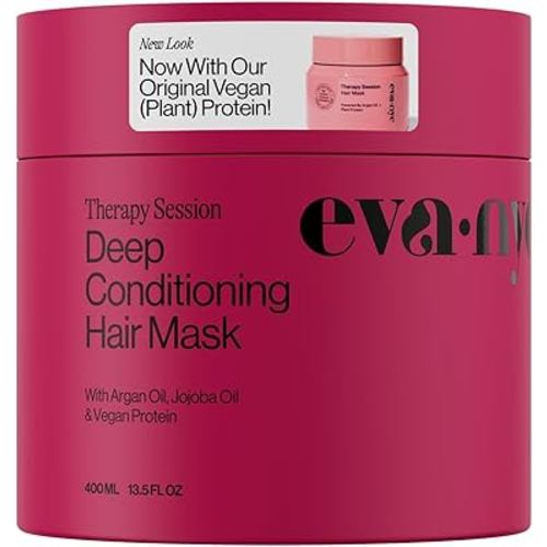 Eva NYC Therapy Session Deep Conditioning Hair Mask with Vegan Protein, Jojoba Oil + Argan Oil - Hydrate, Soften + Repair Hair Strength - Sulfate Free - Warm Vanilla Scent - 13.5 fl oz