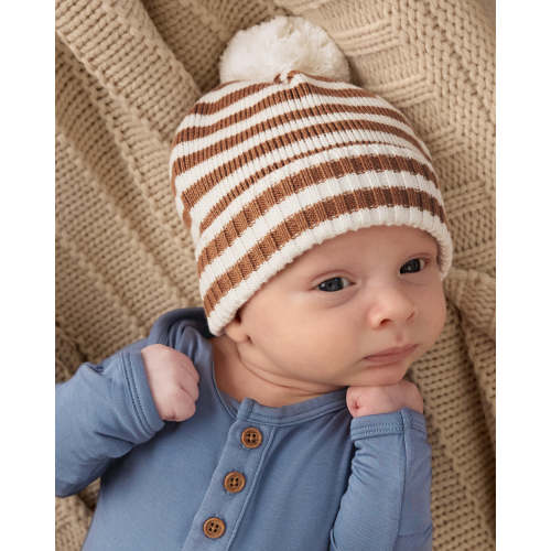 Chestnut Brown Stripe Sweater Beanie Hat | Little Sleepies