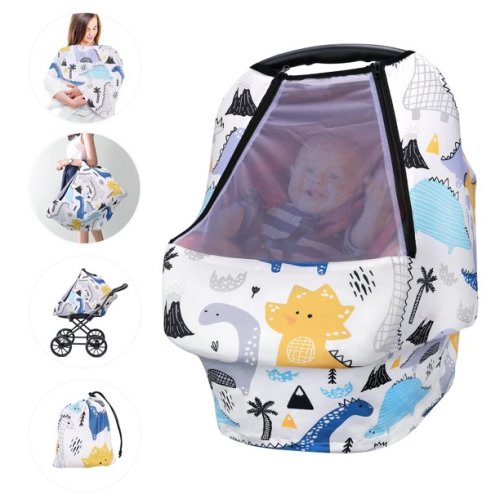 Cumka Baby Car Seat Covers with Breathable & Zipped Peep Window, Infant Car Seat Cover Baby Carseat Canopy for Boys Girls, Stretchy Nursery Cover Protects Baby From Wind,Sun,Mosquito